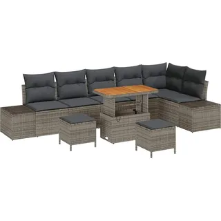 vidaXL Gartensofa-set mit Kissen 9 pcs Grau Poly-Rattan - Grau