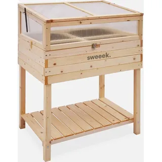 sweeek - Gartenbeet mit Mini-Gewächshaus 80 x 60 x 109 cm - Holzfarben - Braun