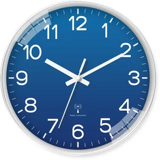 Constantplanet 12 Zoll Blau Funk Wanduhr Batteriebetrieben für Küche