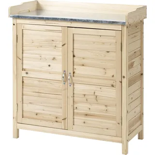 Gartenschrank, Pflanztisch mit Unterschrank, Holz, Geräteschrank mit 2 Einlegeböden, Geräteschuppen, Garten Schuppen, Natur