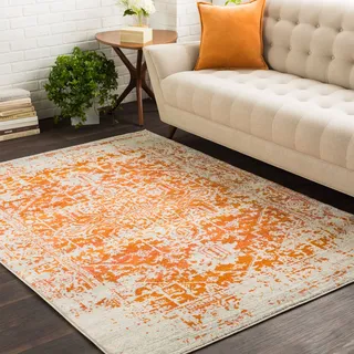 Livabliss Syracusa Vintage Teppich groß - Teppich Wohnzimmer 120x170 cm, Esszimmer, Schlafzimmer - Orientalischer Teppich Boho Style - Carpet Living Room, Bunter Muster, Orange, Beige und Rosa