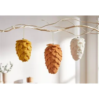 3 Dekohänger "Tannenzapfen" aus Filz, weiß, ocker, braun, Weihnachtsbaumschmuck - Bunt