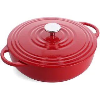 BK Cookware Bourgogne emailliertes Gusseisen 28cm/4L Dutch Oven Topf mit Deckel, induktionsgeeignet, runde Kasserolle zum Backen, Schmoren, Eintöpfe, Chili Rot