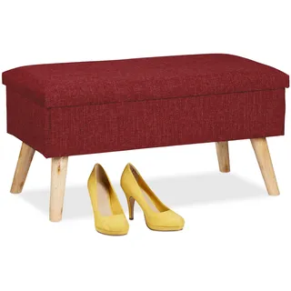 Relaxdays Sitzbank mit Stauraum, gepolsterte Truhenbank, modern, Holzbeine, Stoffbezug, HxBxT 39 x 77 x 39 cm, dunkelrot
