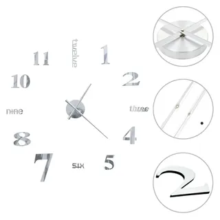 3D-Wanduhr Modernes Design 100 cm XXL Silbern - Silber