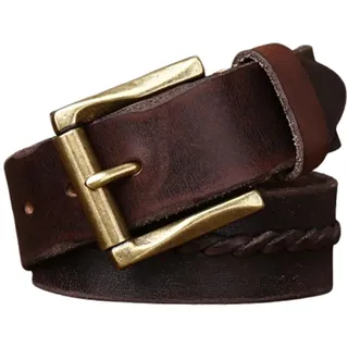 AGUTALITHIC Gürtel Herren Ledergürtel Vintage Geflochten Stil Vollnarbenleder Beiläufig Herrengürtel Breit 3,8cm Dicke 4,0mm Jeansgürtel Mit Goldener Rollschnalle(130cm/51, Coffee)
