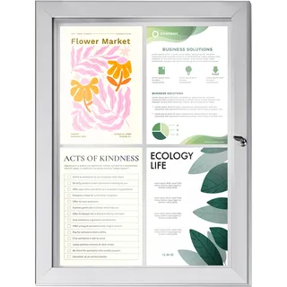 Schaukasten, Innen und Außen, wetterfest, silber 4x A4, Aluminium|PC|PP