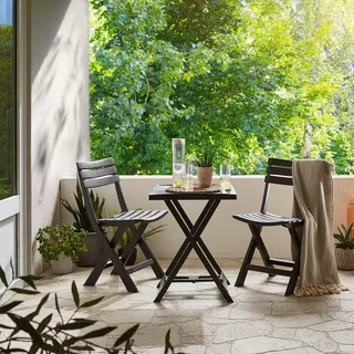 Balkonset , Anthrazit , Kunststoff , 3-teilig , eckig , Tisch klappbar, wetterbeständig, Stuhl klappbar, platzsparend verstaubar , Gartenmöbel, Gartengarnituren, Balkonmöbel-Sets