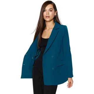 Trendyol Women's Damen Regular Zweireihig Plain Webstoff Blazer Coat, Petrol, 34