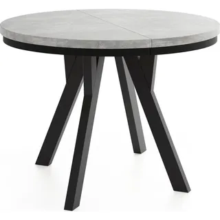 WFL Group Esstisch Strato Black runder ausziehbarer, Beton grau 80-160/80/77 cm , Holzwerkstoff , Rund,Rund , 80x77x80 cm , Esszimmer, Esstische