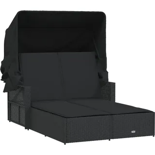 vidaXL Doppel-Sonnenliege mit Dach und Auflagen Schwarz Poly Rattan - Schwarz