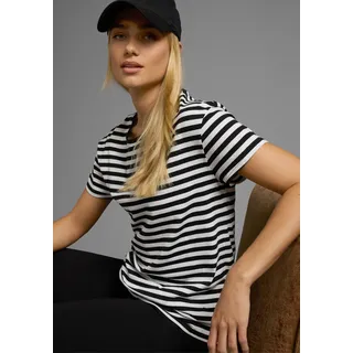 T-Shirt AJC, Damen, Gr. 40/42 (M), schwarz-weiß (weiß, schwarz, gestreift), Jersey, Obermaterial: 100% Baumwolle, geringelt, gestreift, lässig geschnitten hüftlang, Rundhals, eingesetzt normaler Saum, Shirts T-Shirt, Kurzarm, taillierter Schnitt, gestreift, Rundhalsausschnitt