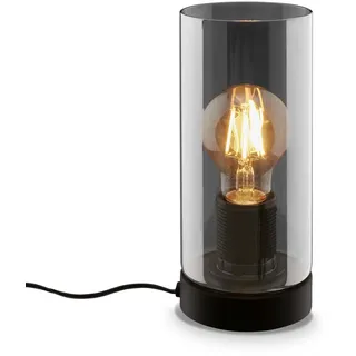 BRILONER – Nachttischlampe, Rauchglas, Kabelschalter Schreibtischlampe, Tischlampe E27 für Home Office, Leselampe, Schwarz, Zylinder - Form, 7616015