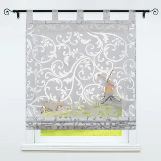 CORLIF Raffrollo Ausbrenner Transparente Raffgardine mit Schlaufen Schlaufenrollo Gardinen Modern Hellgrau BxH 120x150 cm 1 Stück
