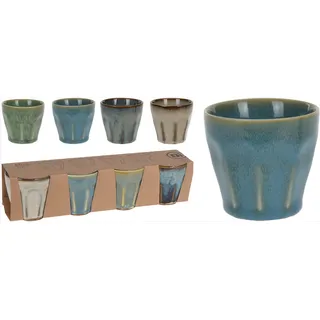4-tlg. Set Becher aus Porzellan für Espresso 90 ml - Espressotassen Porzellantassen Größe 90 ml / 4er Set - Grün, Türkis, Blau, Beige, Dunkelblau