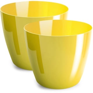 PECZEKO Blumentopf glänzender, Pflanzkübel aus Übertopf Kunststoff Dekorativer Topf für, groß und klein Pflanzen, 2er-Set blumenkübel, blumenkübel kräutertopf, (2 Pack) Gelb, ø 23 cm