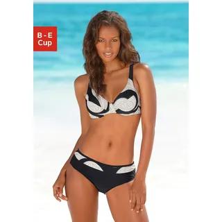 Bügel-Bikini LASCANA, Damen, Gr. 44, Cup B, schwarz (schwarz, bedruckt), Polyamid, Colorblocking, bedruckt, Bikini-Sets Bügel-Bikini, seitlich extra höher geschnitten, verstellbare Träger