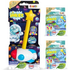 INKEE WAND | Rocket-Zauberstab Set mit Badetropfen - Badewannen Spielzeug zum Farben Lernen, Badekugeln mit Badefarben, Erdbeer-Duft