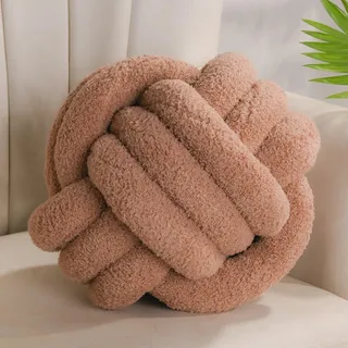 Yhoelata Knotenkissen, Dekokissen Khaki, Zierkissen Aesthetic Sofakissen aus Teddysamt, Bett Deko Kissen Runden für Kind Schlafzimmer, Geschenk 28 cm