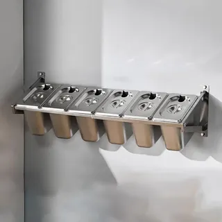 LIUWOPA Gewerbliches, an der Wand montiertes Gewürzregal aus Edelstahl mit Deckel und Löffel, Gewürzdosierbehälter-Set, Ausgabestation für Salatbuffets, Fachschale für Pizzabelag, 3 Gitter