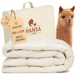 HANSA-FARM | Baby Alpaka Bio-Bettdecke 155 x 220 cm (Füllung 2.400g) - Winter extra warm - atmungsaktiv und temperaturausgleichend - Große Aufbewahrungstasche