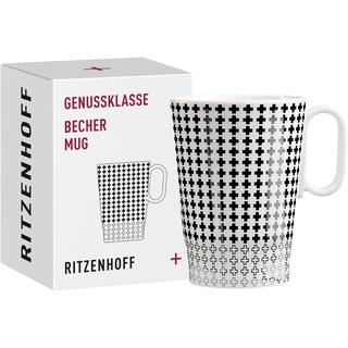 Ritzenhoff & Breker RITZENHOFF 3731005 Kaffee-Tasse 330 ml - Serie Genussklasse Nr. 5 - Porzellan-Becher mit Plusmotiv - Designerstück