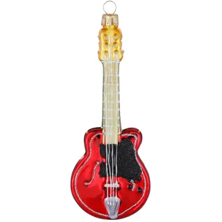Holly & Jolly - Weihnachtskugel E-Gitarre, ca. 15 cm | Christbaumkugel aus Glas, handbemalt, Weihnachtsbaumschmuck in Rot, beglittert, Weihnachtsdeko für Innen