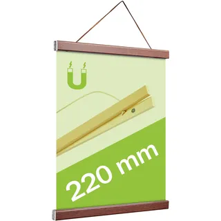 Posterleisten aus Holz, mit Aufhängeschnur und Magnetbefestigung 220 mm | dunkelbraun, Kiefernholz
