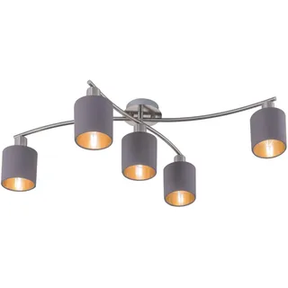 Trio Leuchten Garda 605400541 Garda Deckenleuchte, Metall, Nickel Matt, E14, Stoffschirm, Deckenleuchte Braungrau / Gold
