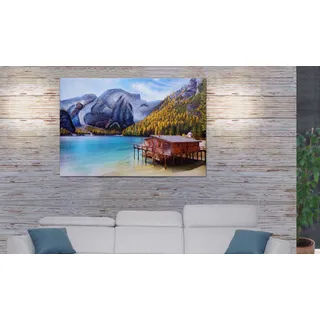 Wandgemälde Landschaft HWC-H25, Leinwandbild Sandgemälde Gemälde, handgemaltes XL Wandbild ~ 80x120c