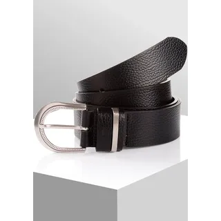 Ledergürtel TOM TAILOR "TTSANDRA", Damen, Gr. 90, schwarz, Büffelleder, unifarben, Gürtel Ledergürtel, 3,5 cm breiter Damengürtel, genarbte Oberfläche, Schließe silberfarben