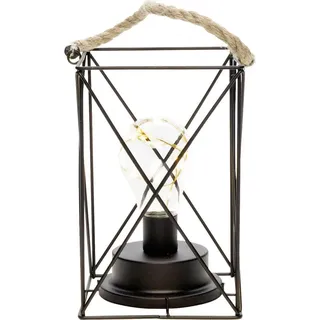 Konstsmide LED Metalllaterne, eckig, mit an/aus Schalter, 6h Timer, schwarz, batteriebetrieben, Innen, 9 bernsteinfarbene Dioden, silberfarbenes Kabel - 1816-780