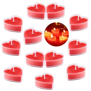 Herz Kerzen, Romantische Herzkerzen, Herz Teelichter, 18PCS Duftkerze Herz Kerzen,für Valentinstag Dekoration Geschenk Hochzeit Deko Tischdeko, Party, Jubiläum, Hochzeit-4CM-Rot