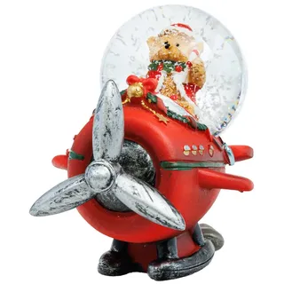 SIKORA SK42 Kleine Glas Deko Schneekugel Weihnachtsbär im Flugzeug Weihnachten Weihnachtsdeko D:45mm