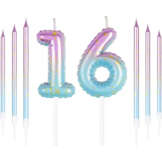 Rosa blaue 16th Geburtstag Kerze, rosa Zahl 16 Kerzen für Kuchen, bunte dünne Party Kerzen, Happy Birthday Kerzen Zahl, rosa blaue Kuchen Kerzen Kuchen Toppers für Mädchen Jungen Geburtstag Party