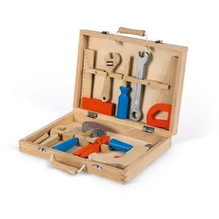 Janod - Mein erstes Konstruktionsspiel - Holz-Werkzeugkasten für Kinder - Rollenspielzeug - 9 Zubehörteile enthalten - Ab 3 Jahren, J06481