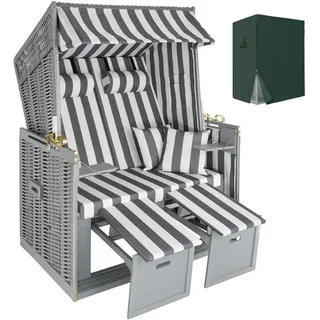 tectake Strandkorb Sylt, 115 x 158 x 78 cm, grau/weiß , Grau, Grau, Weiß , Holz , 78x158x115 cm , Gartenmöbel, Gartenschaukeln, Strandkörbe