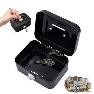 Kleine Geldkassette, Kleiner Safe, Geldkassette Abschließbar mit Schlüssel, 11,5 x 8,5 x 5,8 cm, Metallschließfach Sparbüchse mit Tastensperre, Geldtasche, Tresor, Kasse mit 2 Schlüsseln(Schwarz)