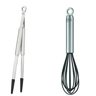 RÖSLE Spitzzange & Schneebesen - Hochwertige Silikon Zange mit Edelstahl 18/10, Temperaturbeständig bis 220 °C, 32 cm & 27 cm