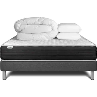 Komplettpaket Bett - Matratze 160x200 cm + Boxspringbett mit Lattenrost (im Set) + 2 Kopfkissen + Bettdecke - Vitalmemo One - Grau
