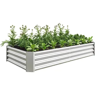 Hochbeet - Pflanzkasten - 182×91×30 cm - Kunststoff - Groß - Für draußen - Für Gemüse und Blumen - Hellgrau