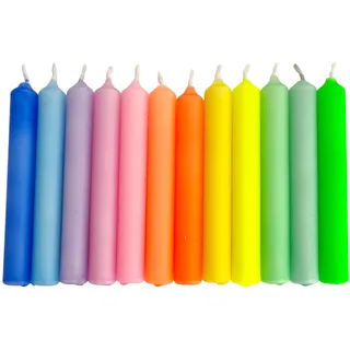 GLOWYBOX 12 Stück Geburtstagskerzen für Kerzenring Kerzen für Kindergeburtstag bunte Kinderkerzen Geburtstagszug Minikerzen bunt Baumkerzen bunt neon dip Dye Kerzen regenbogen1-farbig pastell