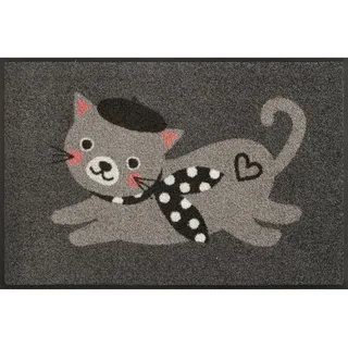 wash+dry Fussmatte , Grau , Textil , Katze , rechteckig , 50x75 cm , rutschhemmend, pflegeleicht , Teppiche und Böden, Schmutzfangmatten, Fußmatten