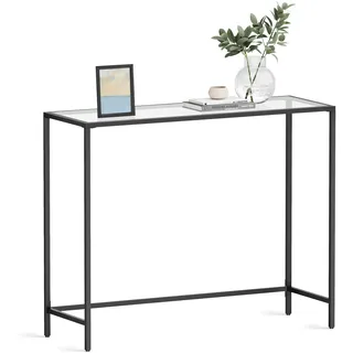 VASAGLE Konsolentisch, Beistelltisch, Oberfläche aus Hartglas, moderner Sofatisch, einfacher Aufbau, verstellbare Füße, Wohnzimmer, Flur, tintenschwarz-transparent LGT026B01