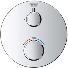 GROHE Grohtherm Concealed - Thermostat (Rosette aus Metall, sicherheitssperre bei 38°, eingebaute Rückflussverhinderer und Schmutzfangsiebe) Rundes Design, Silber, 24075000