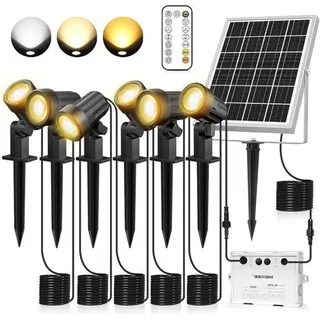 Solar spots für den Garten 6 Stück mit Fernbedienung - 2700K 4000K 6000K - 3 Helligkeitsstufen - IP66 wasserdicht - Zeitfunktion - für Gehweg, Auffahrt, Sträucher - Bunt