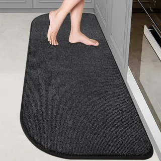 DOMUSTEX Waschbar Teppich Läufer 60x180cm Halbrund, küchenläufer, Schmutzfangmatte Innen, rutschfeste Eingangsteppich für Küche, Badezimmer, Schlafzimmer,