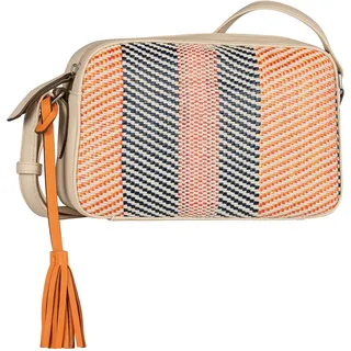 Handtasche GABOR "Annett", Damen, Gr. B/H/T: 24cm x 15cm x 7cm, bunt (stripes multi), Baumwolle, Rautenmuster, gemustert, gestreift, kontrastfarbene Details, mehrfarbig, Taschen Handtasche, in Bastoptik besetzt mit glattem Kunstleder und einem Fransenanhänger