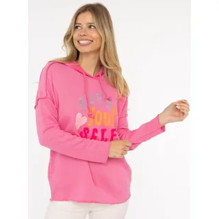 Hoodie ZWILLINGSHERZ "Love Yourself", Damen, Gr. L/XL, pink, Web, Obermaterial: 70% Baumwolle, 30% Polyester, bedruckt, unifarben, hüftbedeckend, ohne Ausschnitt, Sweatshirts Hoodie, Kapuze, Flockprint, Langarm, Kordelzug