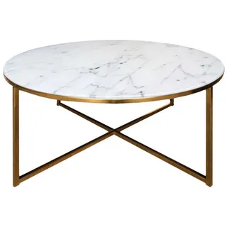 ebuy24 Couchtisch Ø 80 cm in Glas mit Marmorprint , Weiß , Holzwerkstoff , 80x45x80 cm , Wohnzimmer, Wohnzimmertische, Couchtische
